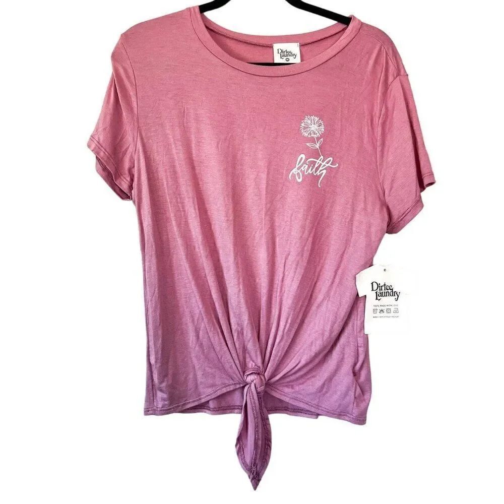 NWT! Dirtee Laundry Faith Graphic Tie Front Tee Size Medium